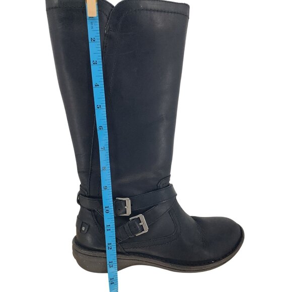 UGG Women’s ROSEN Black Leather Tall Riding Boots Zip Up Shearling- 7M - Picture 9 of 9